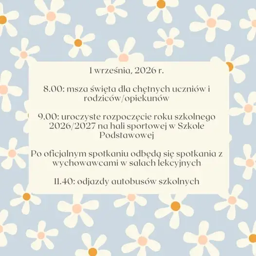 Rozpoczęcie roku szkolnego 2026/2027 w Przerośli – plan uroczystości