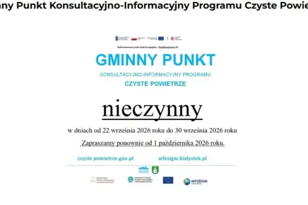 Gminny Punkt Konsultacyjno-Informacyjny Programu Czyste Powietrze nieczynny do końca września
