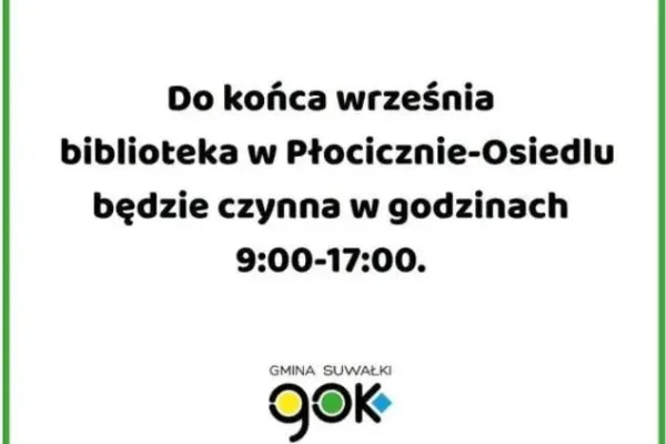 Zmiana godzin pracy biblioteki w Płocicznie-Osiedlu