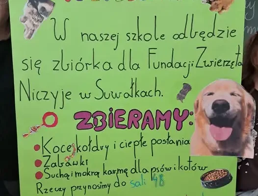 Uczniowie klasy 5A organizują zbiórkę dla bezdomnych zwierząt