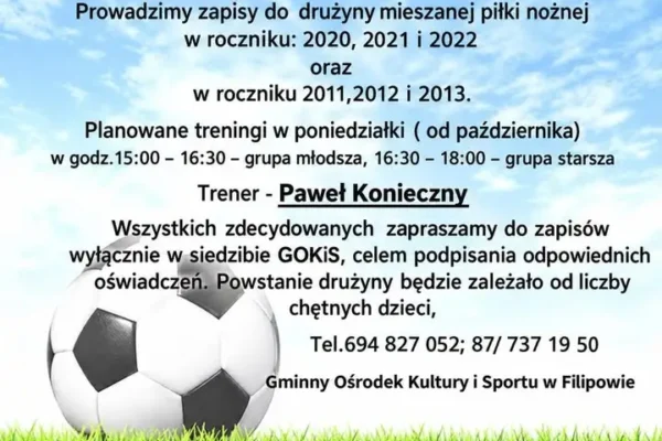 GOKiS Filipów przedłuża nabór do drużyny piłki nożnej – zapisy do końca października