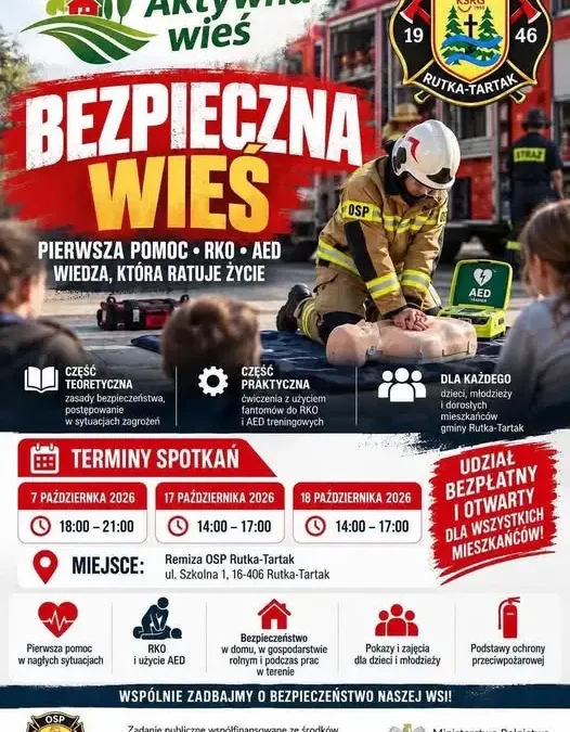 Rutka-Tartak: szkolenie z pierwszej pomocy i bezpieczeństwa już 17 października