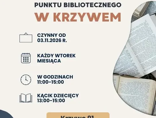 Nowy punkt biblioteczny w Krzywem — otwarcie już 3 listopada