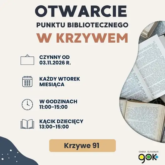 Nowy punkt biblioteczny w Krzywem — otwarcie już 3 listopada